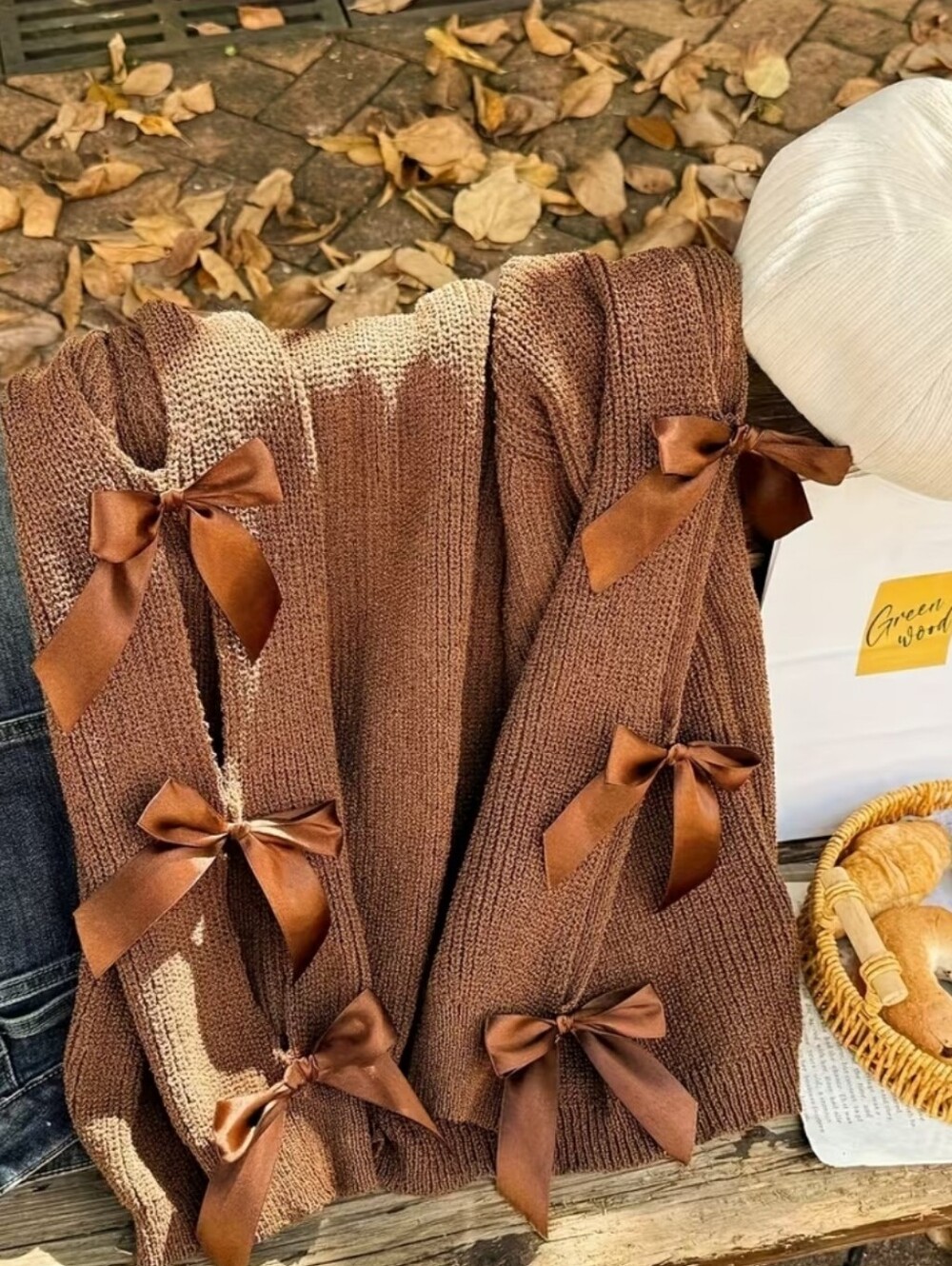 Beautiful Pumpkin and Spice Bow-Detail Knit Sweater - Women